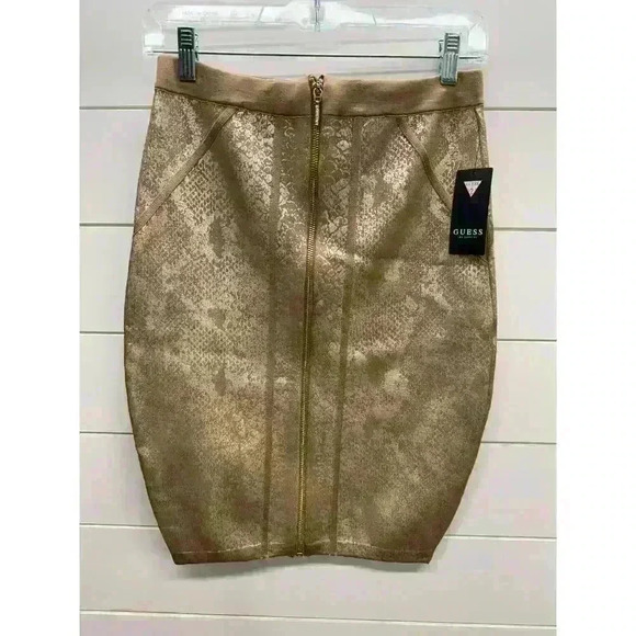 GUESS-Womens Metallic Snake Print Pencil Skirt Zip Up Beige Size Large NWT - Picture 6 of 16